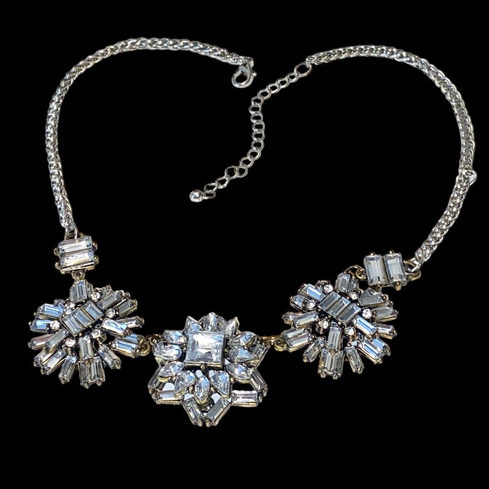 Vintage Clear Stones Statement Large Necklace Wedding Prom Costume Jewelry